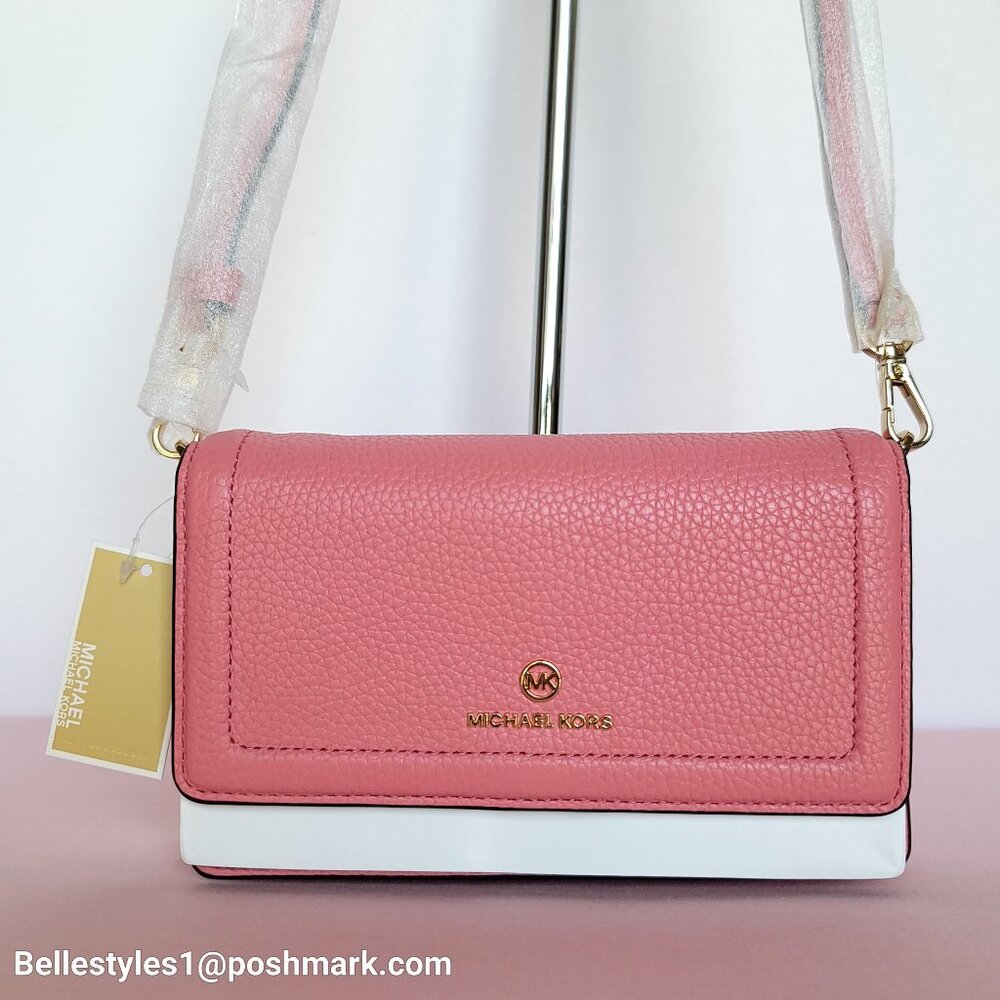 MICHAEL KORS Jet Set Charm Small Phone Pebbled Leather Crossbody- Tea Rose⭐ - Picture 1 of 16